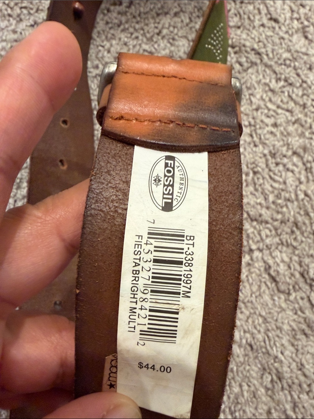 Fossil Women's Dress Belt Size S Large Patchwork Studded Emboidered Brown Green - Picture 6 of 8
